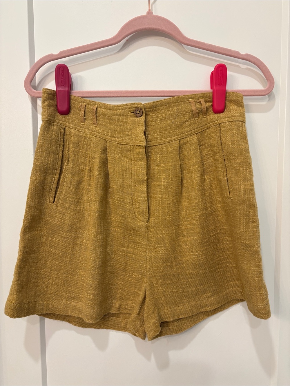 High-Waist Mustard Linen-Blend Free People Women’s Shorts